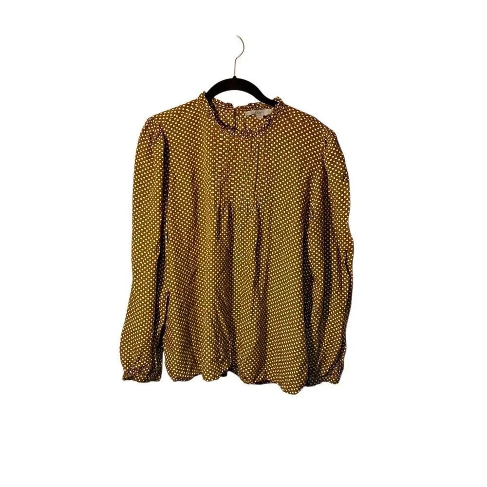 Loft women’s brown and white polkadot, longsleeve, high neck, blouse S/L - Picture 2 of 4